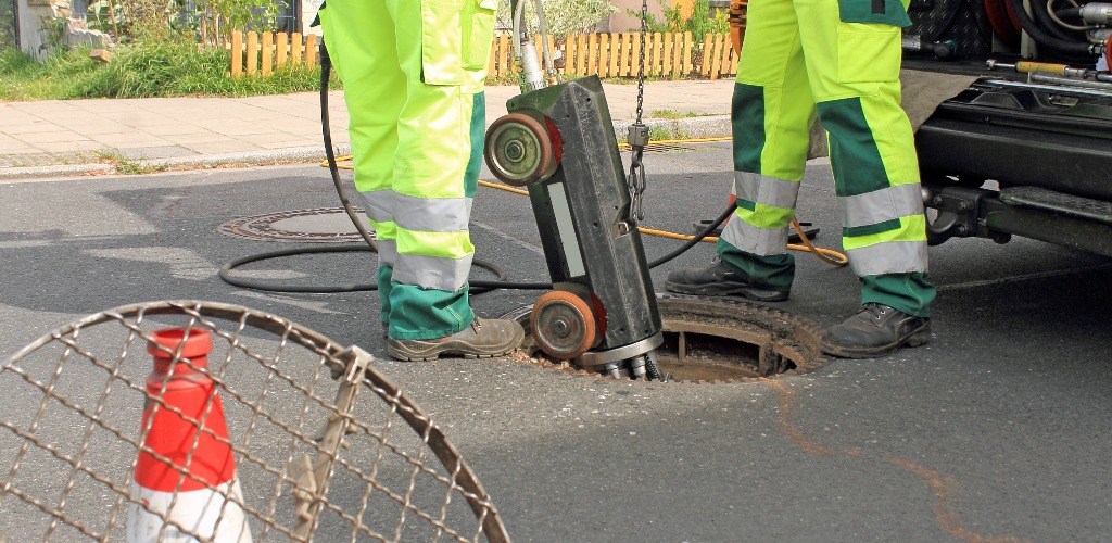 Mitarbeiter von KanalHarry bei der Kanalnebelung