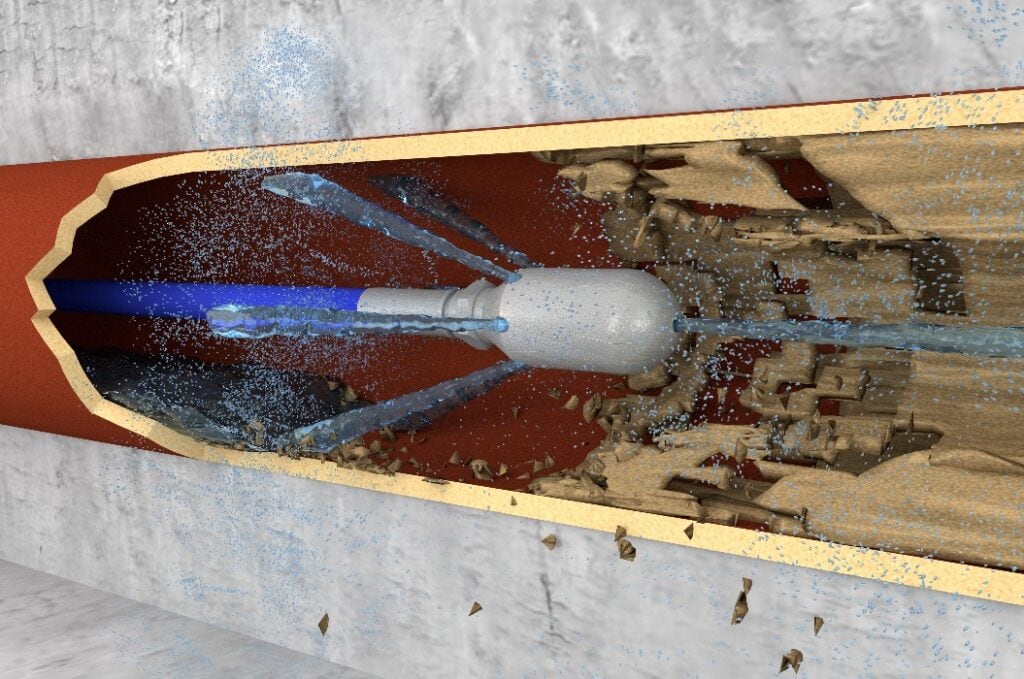 Darstellung einer Kanal- und Rohrreinigung mit Hochdruckdüse